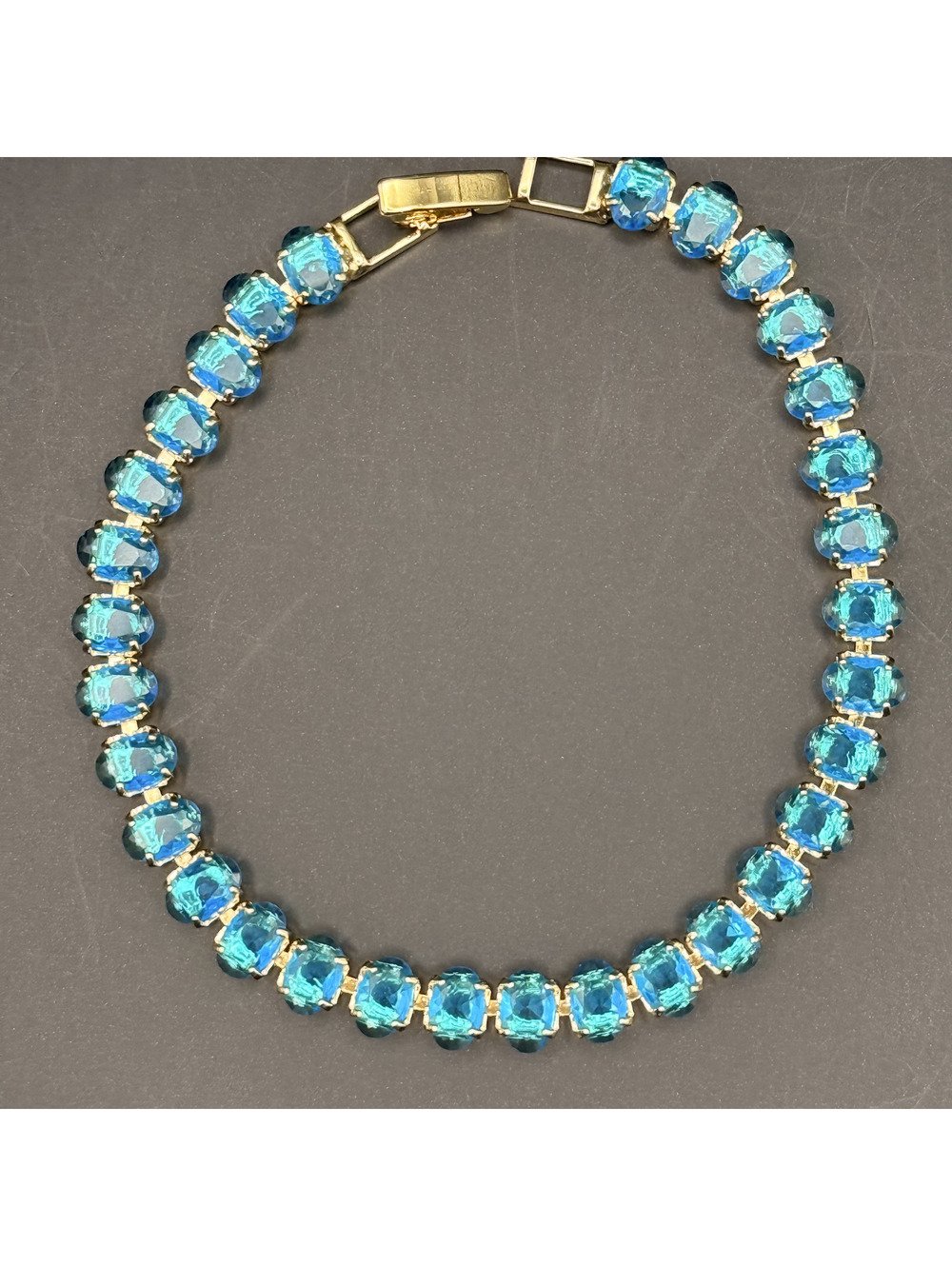 candy+clover aqua oval crystal gold tone bracelet